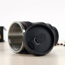 Coffee Mug - Camera Lens Travel Thermos - Stainless Steel Insulated Cup with Easy Clean Lid